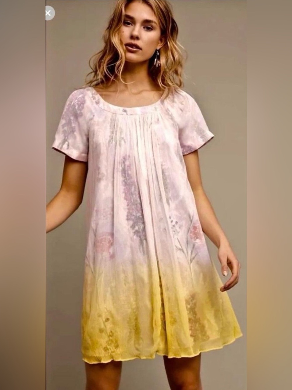 New Anthropologie HD in Paris Sz 4 Dipped Chrome Dress Yellow Floral Ombre $168